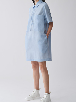 Zip-up Cotton Cupro Shirt Dress