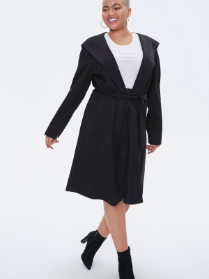 Plus Size Faux Suede Hooded Blazer