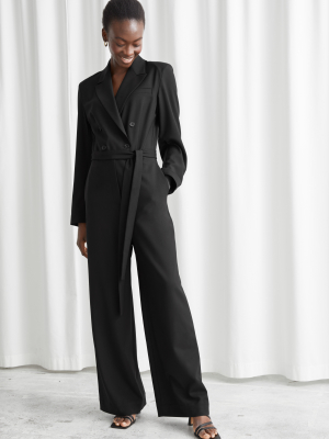 Belted Double Breasted Wide Leg Jumpsuit