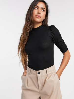 Vero Moda T-shirt With Puff Sleeve In Black