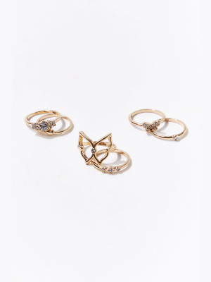 Faux Gem Butterfly Ring Set