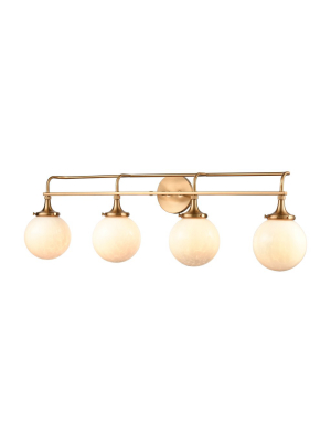 Beverly Hills 4-light Vanity Light In Satin Brass With White Feathered Glass