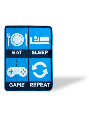 Just Funky Eat Sleep Game Repeat Large Gamer Fleece Throw Blanket | 60 X 45 Inches