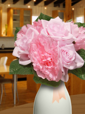 Artificial Rose & Peony Bouquet Pink 12" - National Tree Company