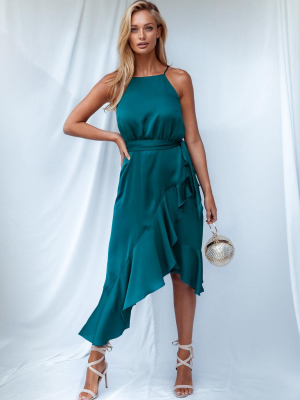 Ariana Halter Frill Dress / Teal