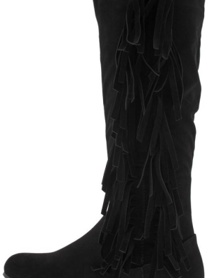 Stevie20 Black Fringe Side Flat Boot