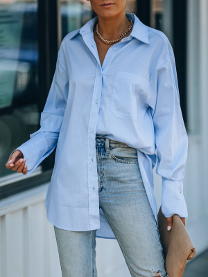 Menswear Cotton Blend Button Down Shirt - Light Blue - Final Sale