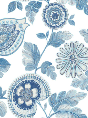 Calypso Paisley Leaf Wallpaper In Blue Oasis And Ivory From The Boho Rhapsody Collection By Seabrook Wallcoverings