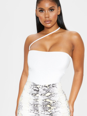 White Asymmetric Strap Bandeau Slinky Bodysuit