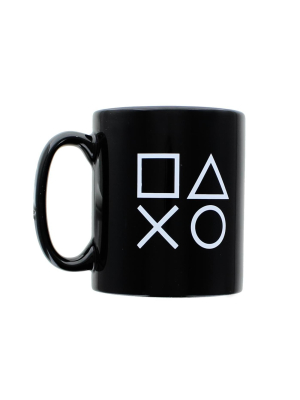 Games Alliance Playstation Logo And Icons Black Ceramic Coffee Mug