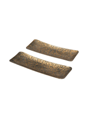 Set Of 2 Distressed Gold Metal Decorative Trays - Foreside Home & Garden