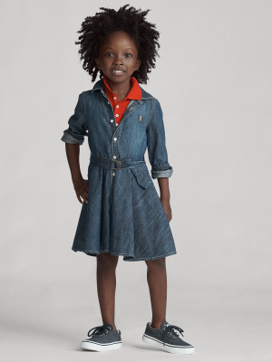 Belted Cotton Denim Shirtdress