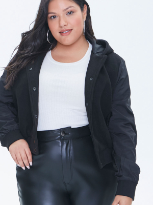 Plus Size Hooded Snap-button Jacket