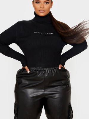 Prettylittlething Plus Black Ribbed Sweater