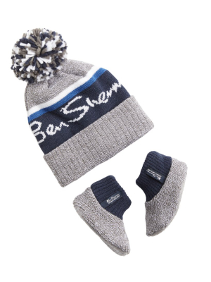 Baby Winter Hat & Bootie Set - Blue/grey