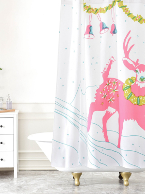 Holiday Deer Shower Curtain Pink - Deny Designs