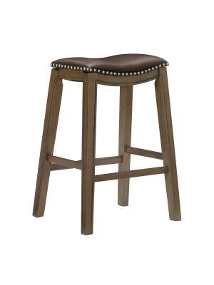 Homelegance 29-inch Pub Height Wooden Bar Stool With Solid Wood Legs And Faux Leather Saddle Seat Kitchen Barstool Dinning Chair, Brown