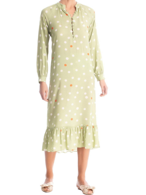 Vintage Pois Long Sleeve Midi Dress