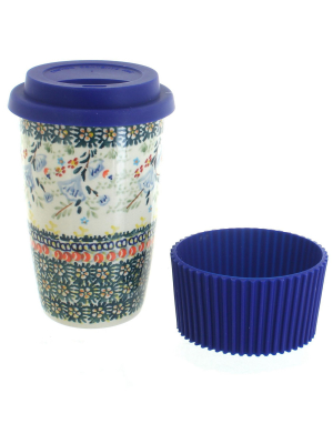 Blue Rose Polish Pottery Periwinkle Travel Coffee Mug