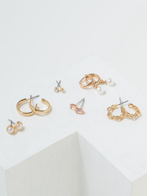 Aeo Pearl Stud + Hoop Earrings 6-pack