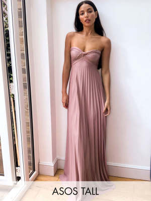 Asos Design Tall Exclusive Bandeau Maxi Dress With Knot Detail In Rose Pink