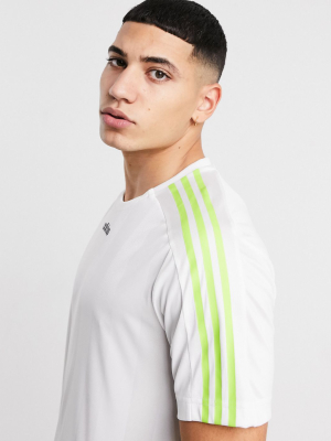 Adidas Training 3 Stripe T-shirt In White