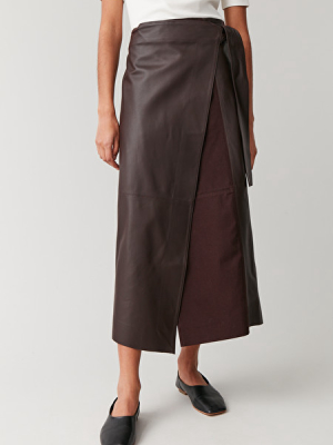 Long Leather Wrap Skirt