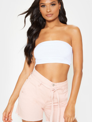 White Basic Rib Bandeau Crop Top