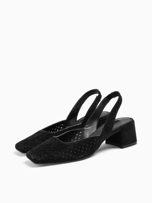 Joss Black Leather Perforated Block Heels