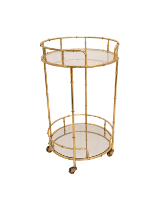 2 Tier Round Metal Bar Cart Mirror Top Gold - Sagebrook Home