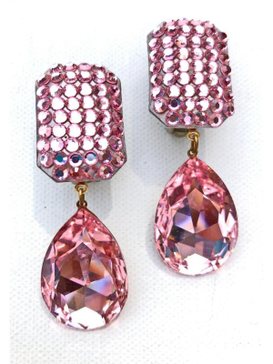 Vintage Light Pink Rhinestone Statement Earrings