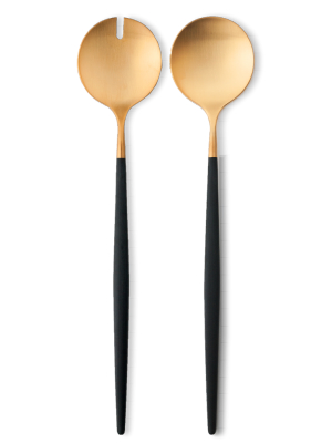 Goa Salad Servers - Brushed Gold And Black Handle