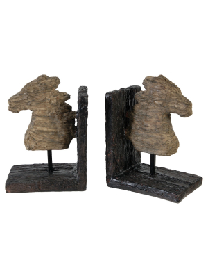 Set Of 2 Rustic Horse Bookends