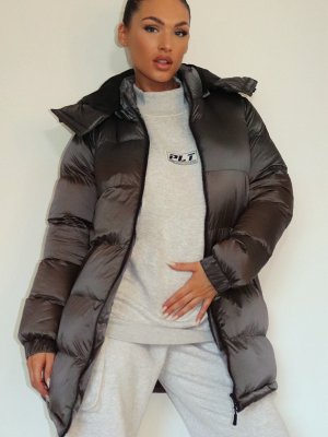 Grey Hooded Oversized Midi Puffer Jacket