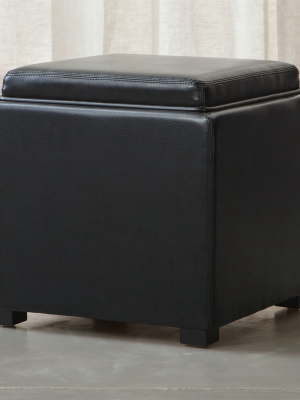 Stow Onyx 17" Leather Storage Ottoman