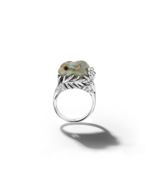 Wonderland Gray Andamooka Opal Bunny Ring