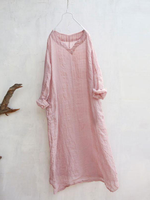 Plus Size - Buykud Hand-made Loose Linen Cotton Dress