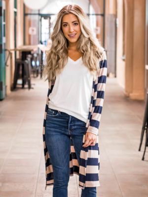 The Layla Cardigan - Tan & Navy