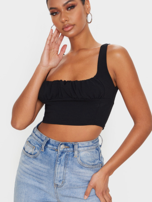 Black Crepe Sleeveless Ruched Bralet