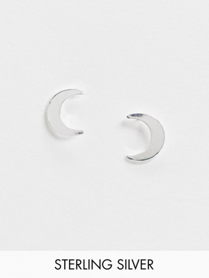 Asos Design Sterling Silver Stud Earrings In Moon Design