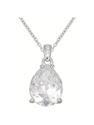 Women's Pear Shaped Cubic Zirconia Pendant On Sterling Silver Cable Chain - Clear/silver (18")