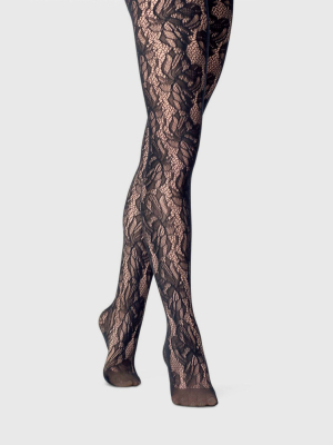 Women's Floral Net Tights - A New Day™ Black