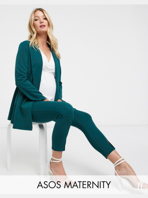 Asos Design Maternity Jersey Wrap Suit Blazer In Forest Green