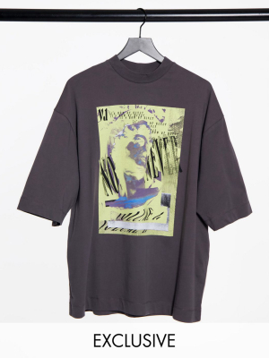 Collusion Photographic Print Oversized T Shirt In Charcoal