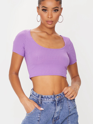 Purple Rib Square Neck Short Sleeve Crop Top