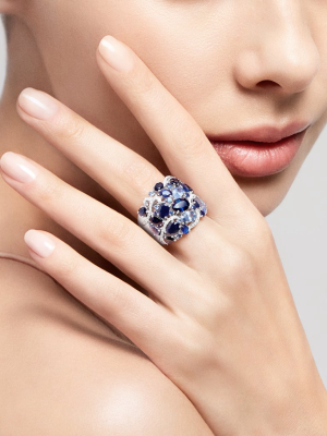 Effy Limited Edition 14k White Gold Blue Sapphire & Diamond Ring, 8.07 Tcw