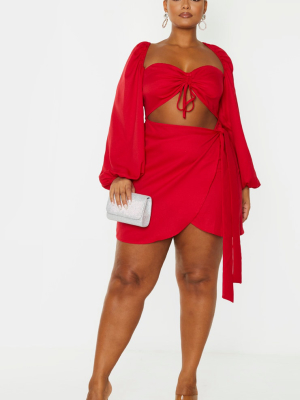 Plus Red Ruched Cut Out Bodycon Dress