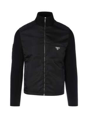 Prada Logo Plaque Ribbed Zip-up Jacket