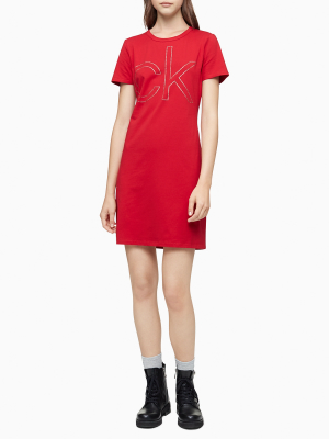 Rhinestone Logo Short Sleeve T-shirt Dress