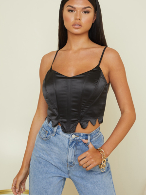 Black Satin Scalloped Hem Corset